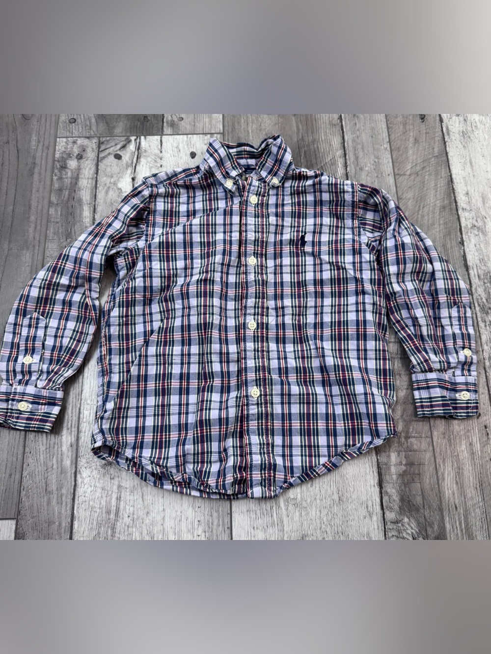 Polo Ralph Lauren Boys 3Y Button Up Blue White Red Checkered Plaid Shirt Preppy